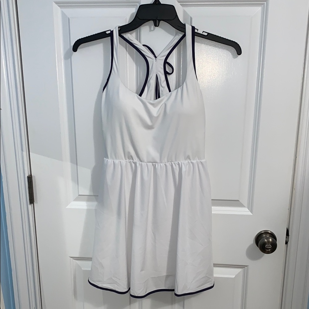 HALARA M White Mini Dress with Blue Trim